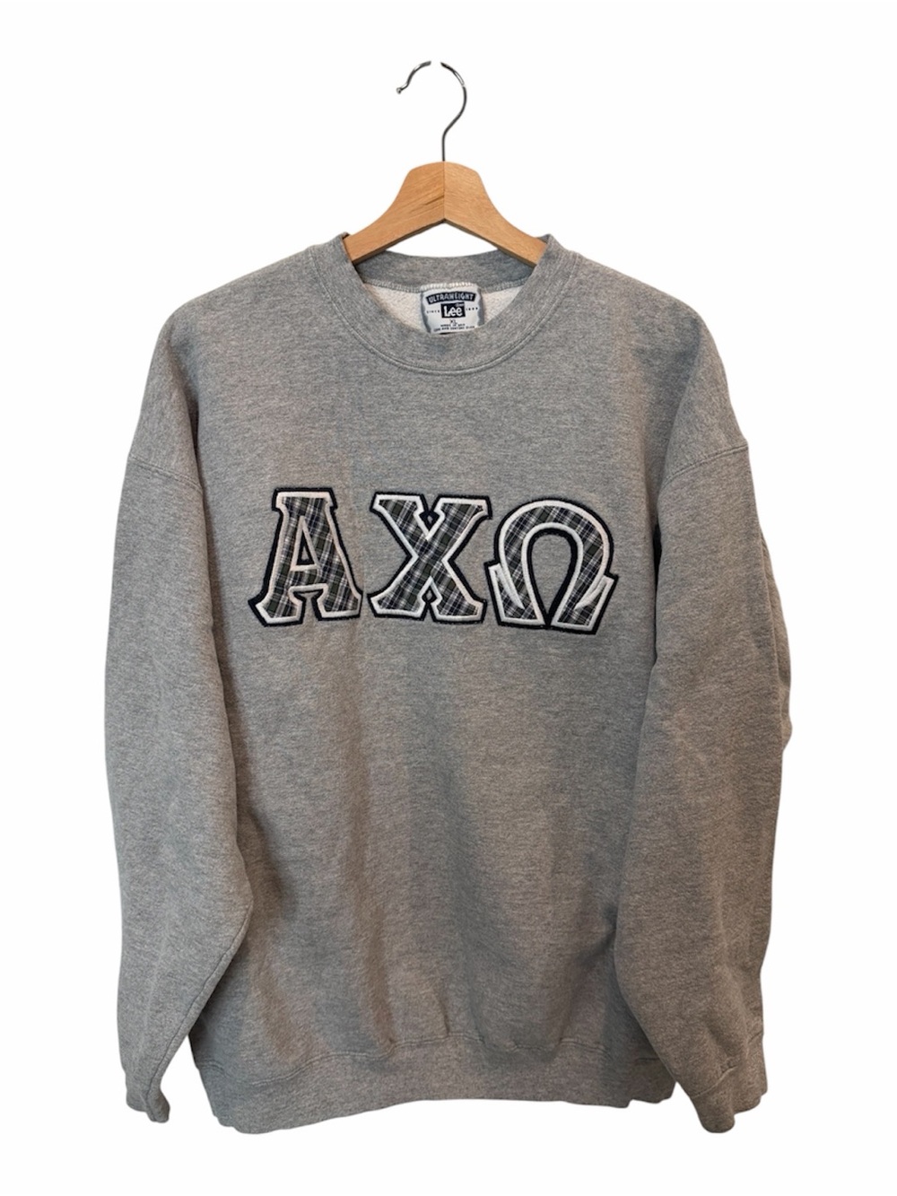 Vintage 90s Lee Ultraweight Alpha Chi Omega AXO Gray Crewneck Sweatshirt XL